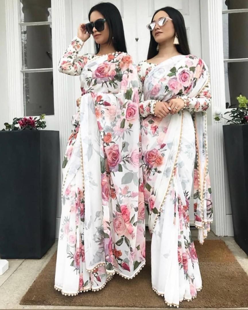 Gajra Gang Vintage Rani Off White Floral Printed Sarees: Buy Gajra Gang  Vintage Rani Off White Floral Printed Sarees Online at Best Price in India  | Nykaa