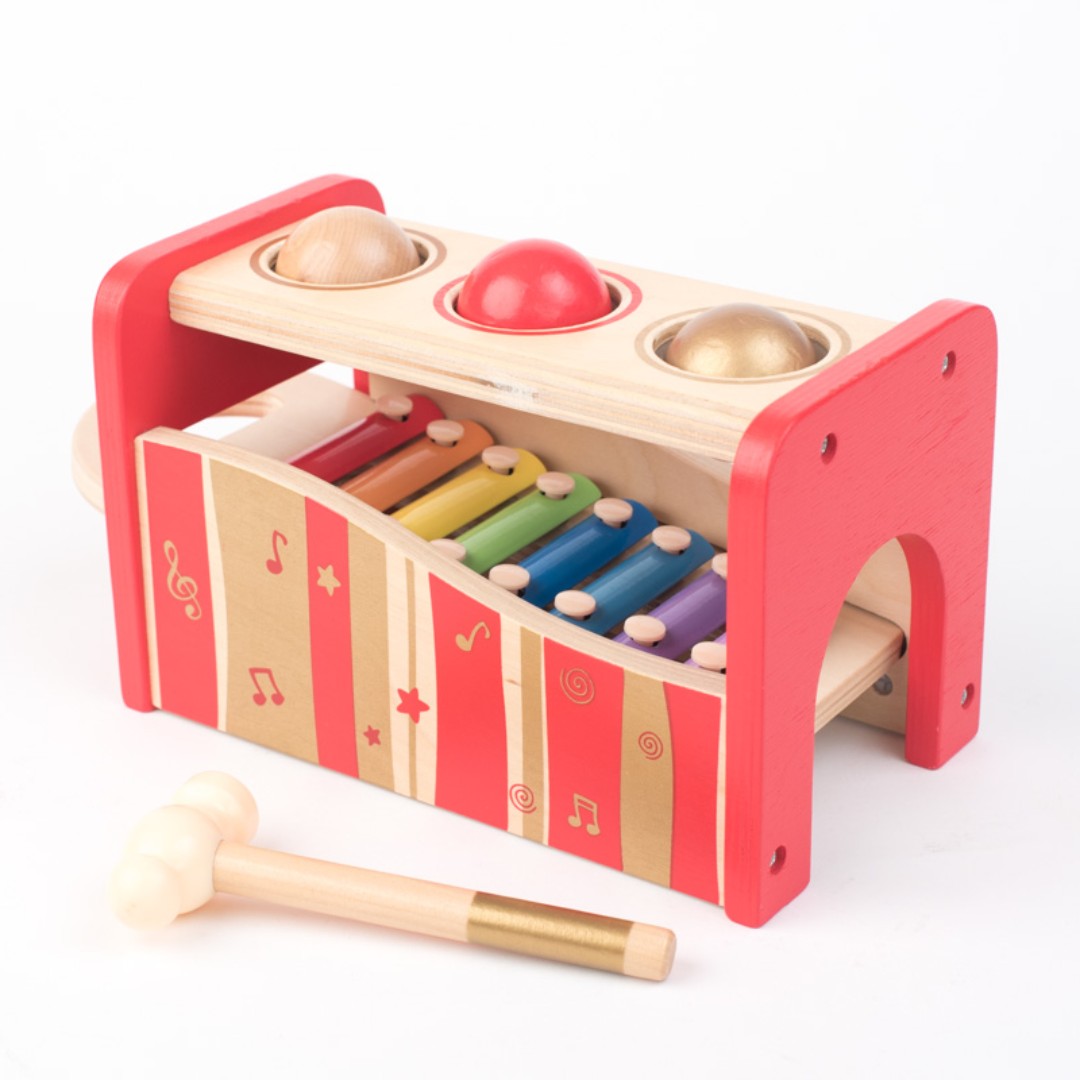 hape pound and tap bench with slide out xylophone