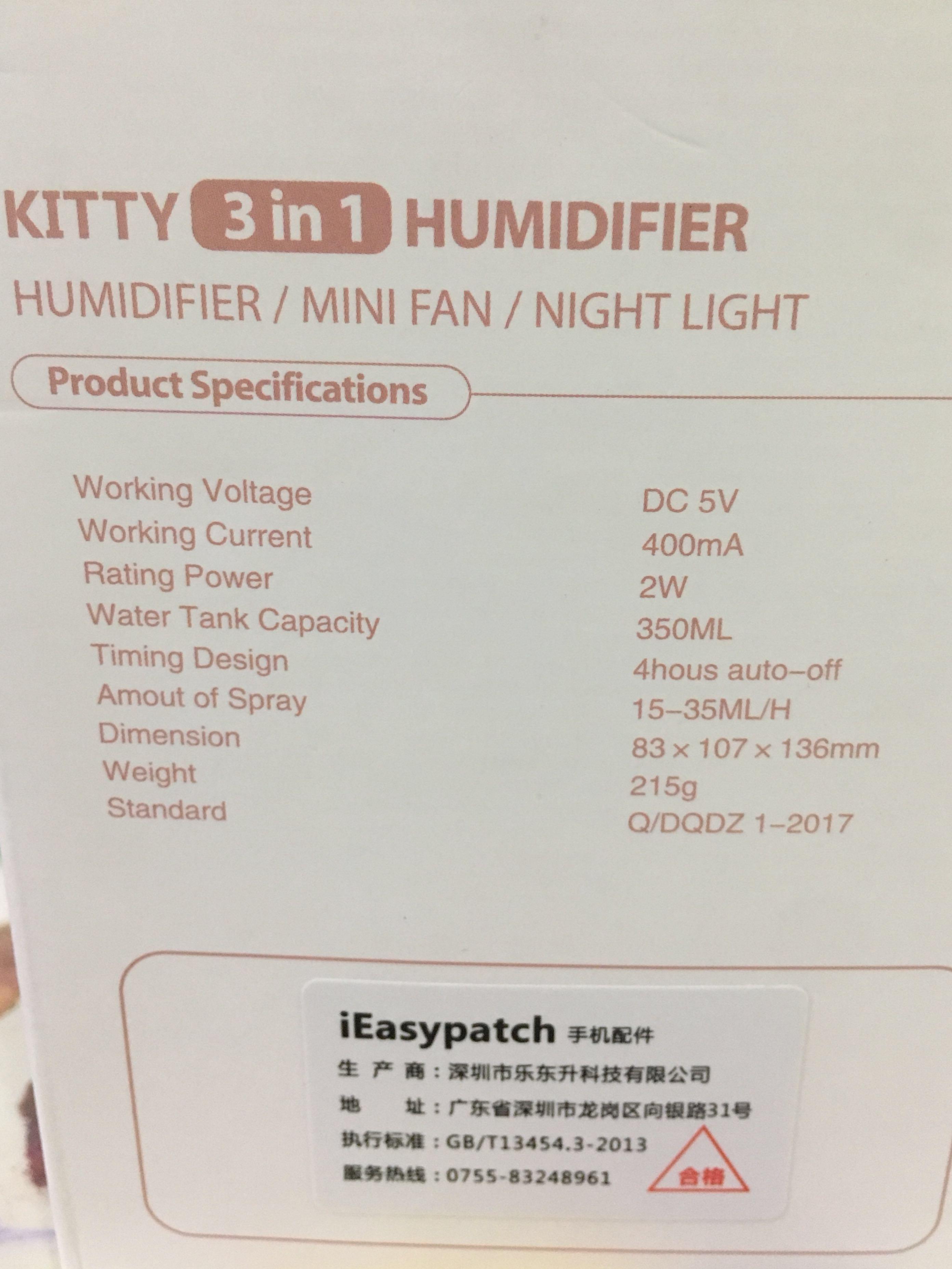 Kitty Humidifier 3 in 1 White colour, Everything Else on Carousell