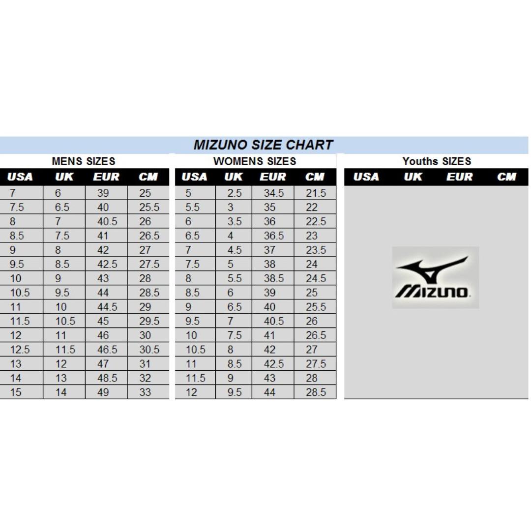 Mizuno mens shoes size chart store