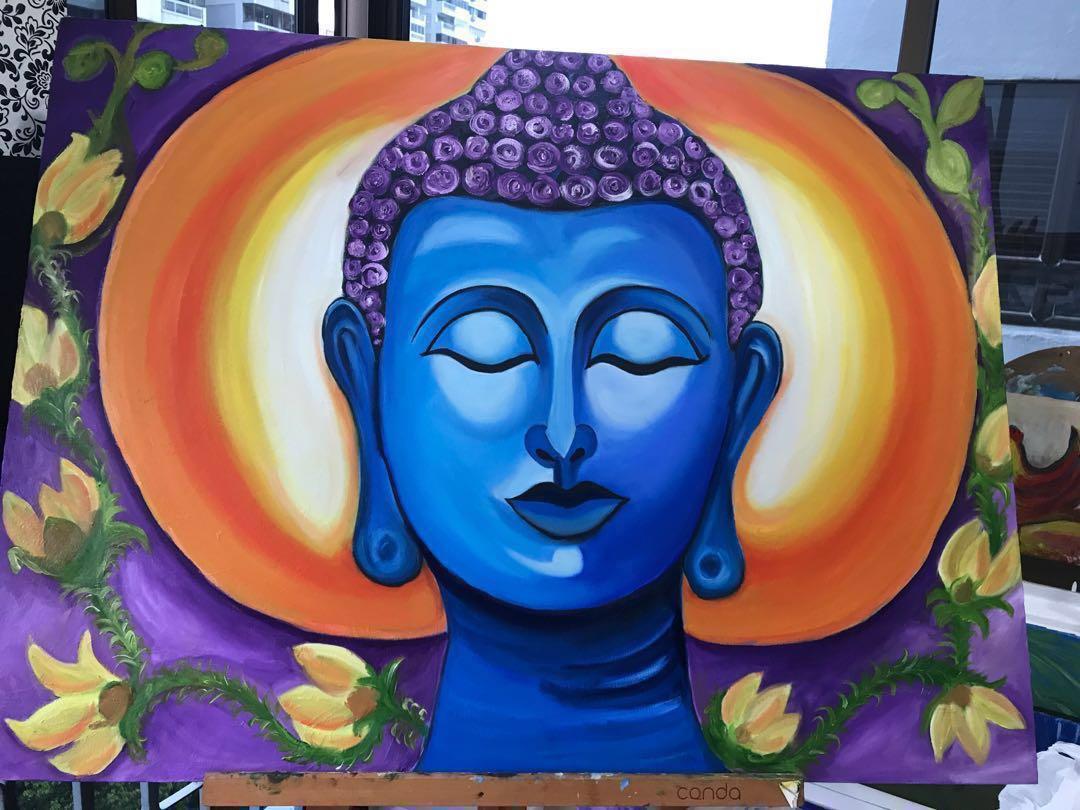 Peaceful Buddha Hand Painted Modern Simple Home Decor Oil Painting