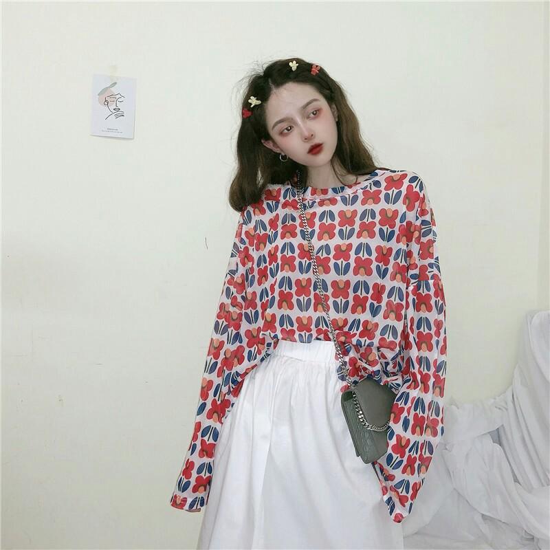 oversized floral mesh top