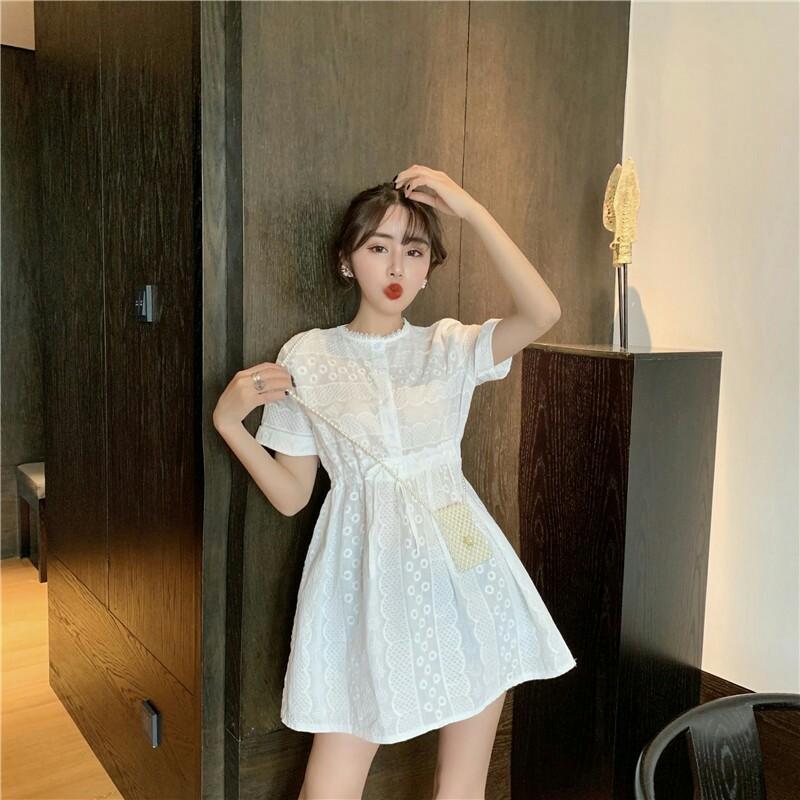 Po 1059 Floral Lace Embroidery Pattern Stretchable Tie Waist Button Short Sleeve Dress Summer Ulzzang White Women S Fashion Clothes Dresses Skirts On Carousell Ulzzang.dress dồng hanh cung bạn_sẻ chia từng khoảnh khac dầm vay phong cach ulzzang phong. po 1059 floral lace embroidery pattern