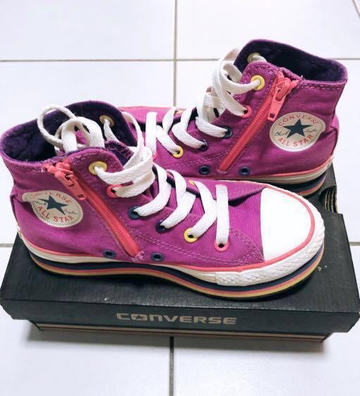 Pre-loved Authentic Converse Purple High Cut Sneakers with Heel (Junior  Size), Babies \u0026 Kids, Girls' Apparel, 8 to 12 Years on Carousell