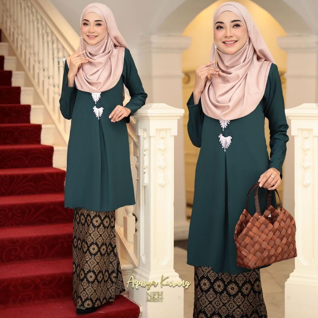 Qasya Kurung In Emerald Green Women S Fashion Muslimah Fashion On Carousell