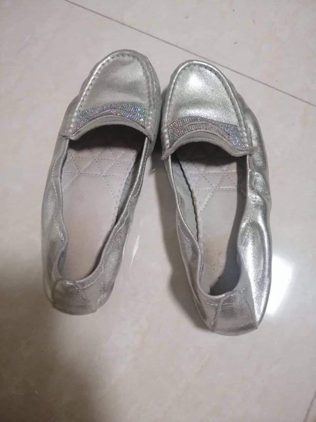 silver flat shoes womens