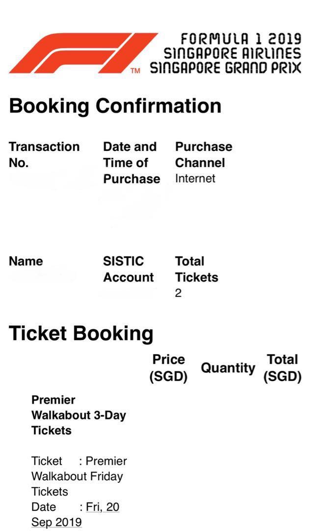 SINGAPORE F1, Tickets & Vouchers, Local Attractions & Transport on