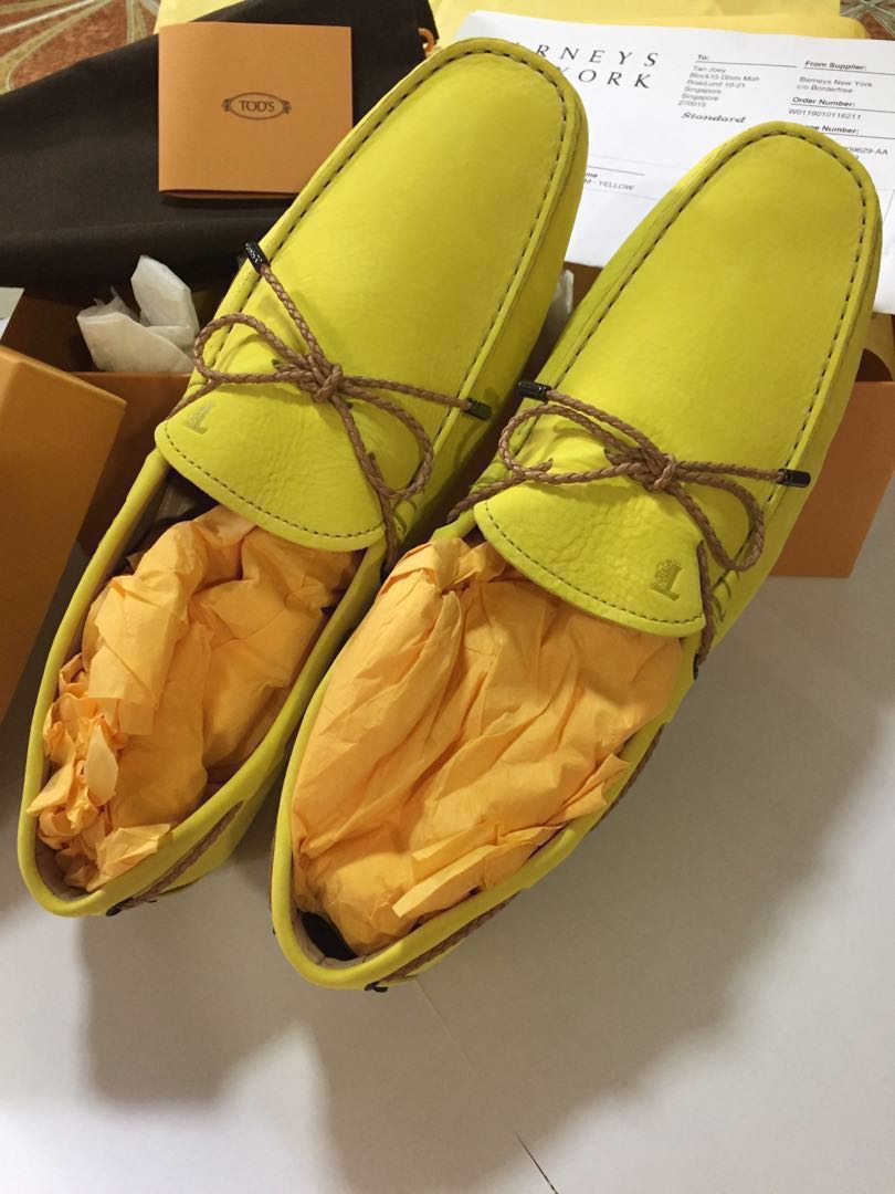 yellow leather loafers