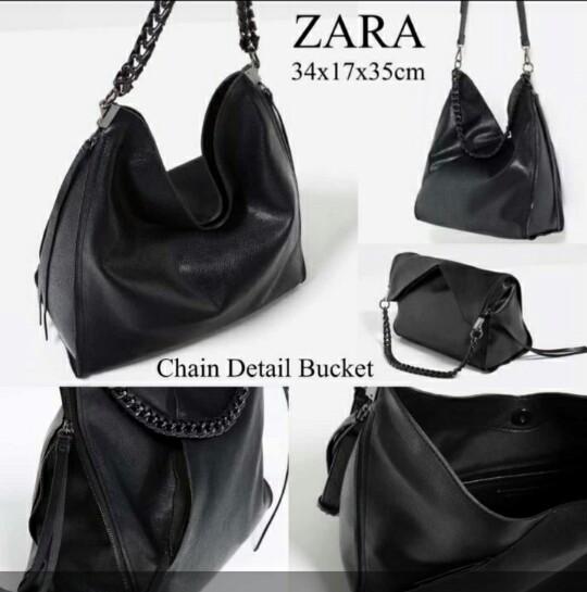 Zara chain detail bucket bag black Fesyen Wanita Tas Dompet di Carousell