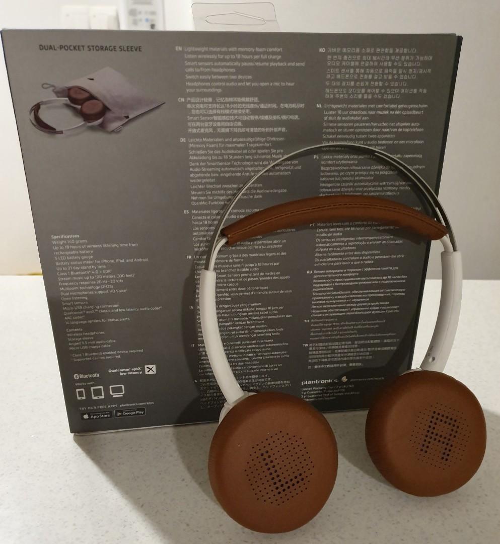 plantronics backbeat sense wireless headphones with mic white tan