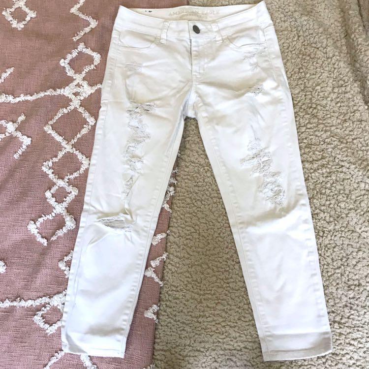 White distressed crop jeans clearance