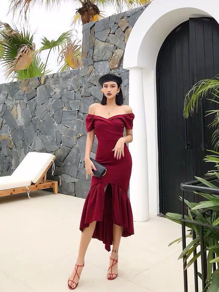 Red short mermaid store dress