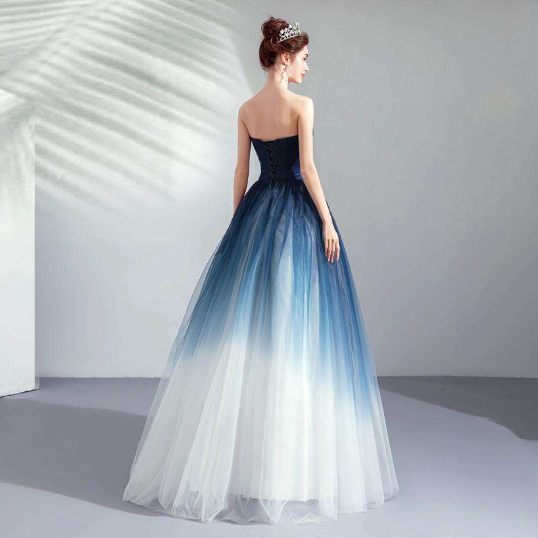 Blue and white ball gown clearance