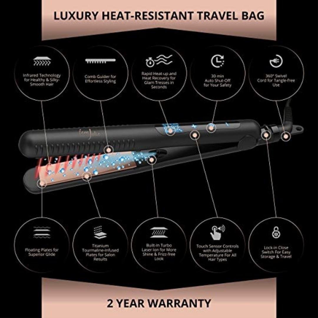 U2640 Professional Hair Straightener Infrared Ionic Pro Nano Titanium Tourmaline Flat Iron by FemJolie Bonus Gift Black Travel Bag Best for 2 in 1 Curling Beauty Personal Care Hair on Carousell
