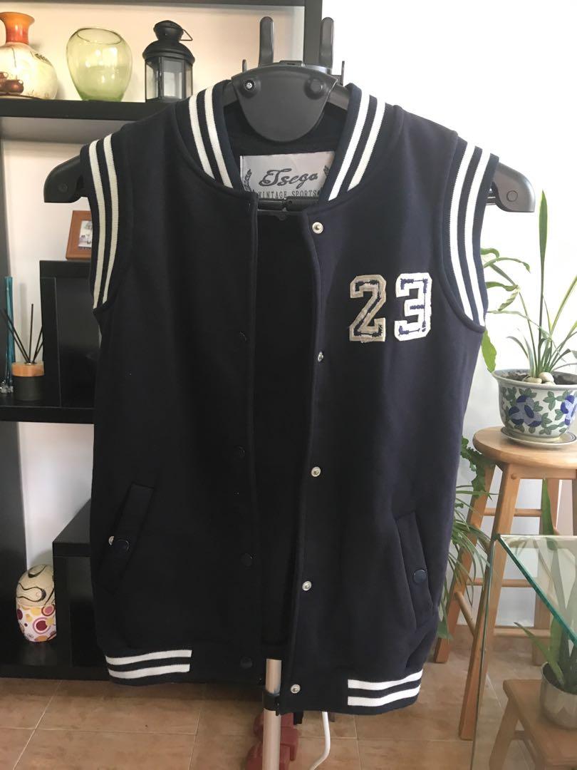 Sleeveless store varsity jacket