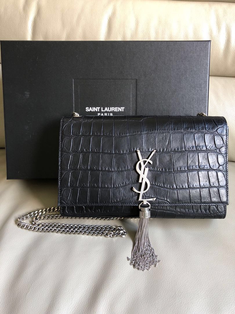 Kate medium with tassel deals in embossed crocodile shiny leather