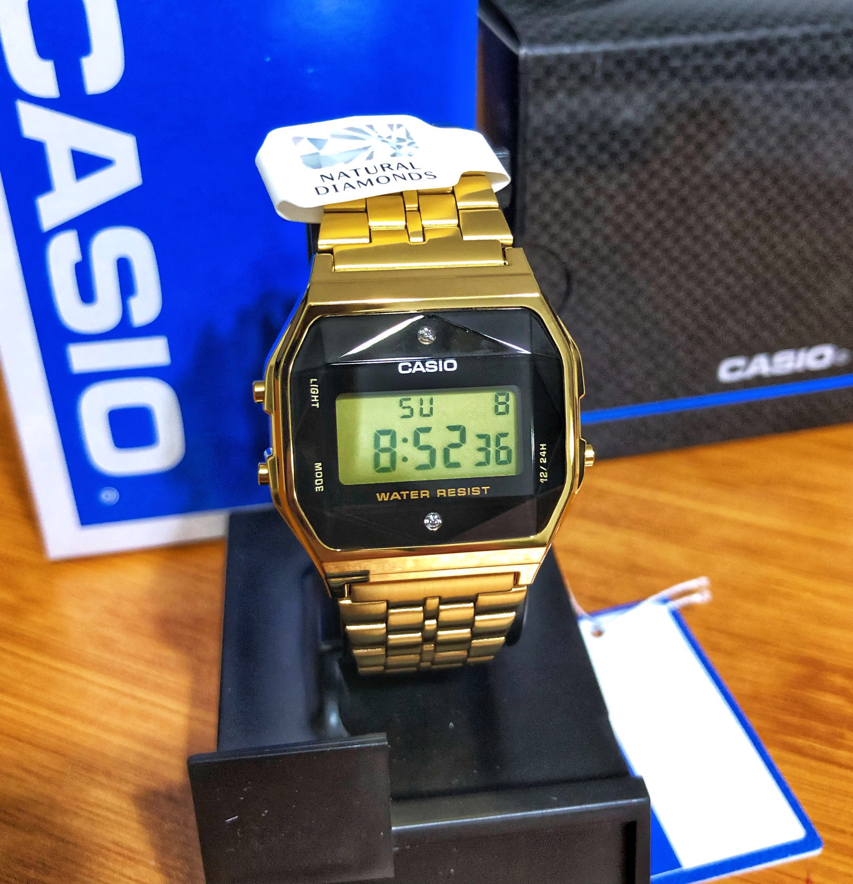 Casio Gold Watch Unisex A159wad Made In Japan With Authentic Diamonds A159 Luxury Watches On Carousell