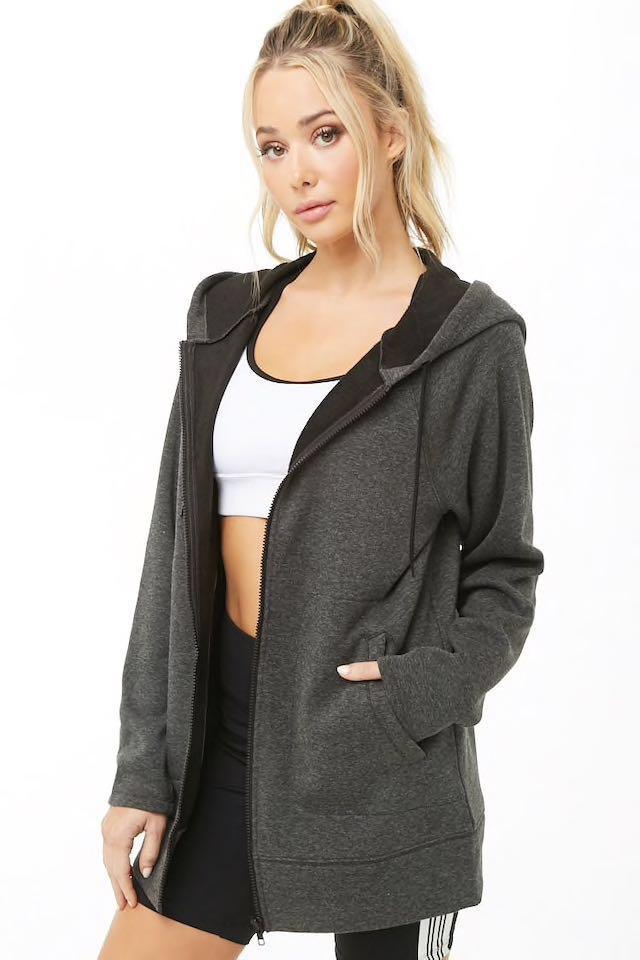 ladies longline zip up hoodie