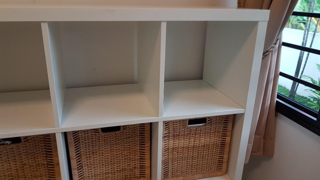 ikea kallax shelving unit white including storage boxes furniture home living furniture shelves cabinets racks on carousell