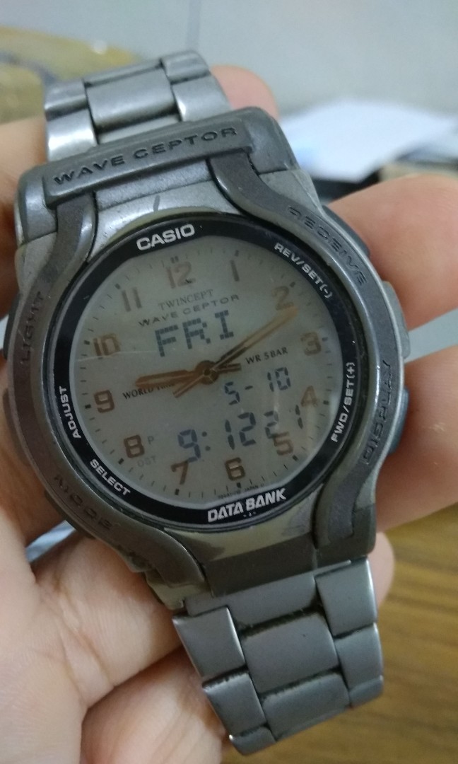 Vintage Casio wavecepter data bank world time watch Men s Fashion Watches Accessories Watches on Carousell