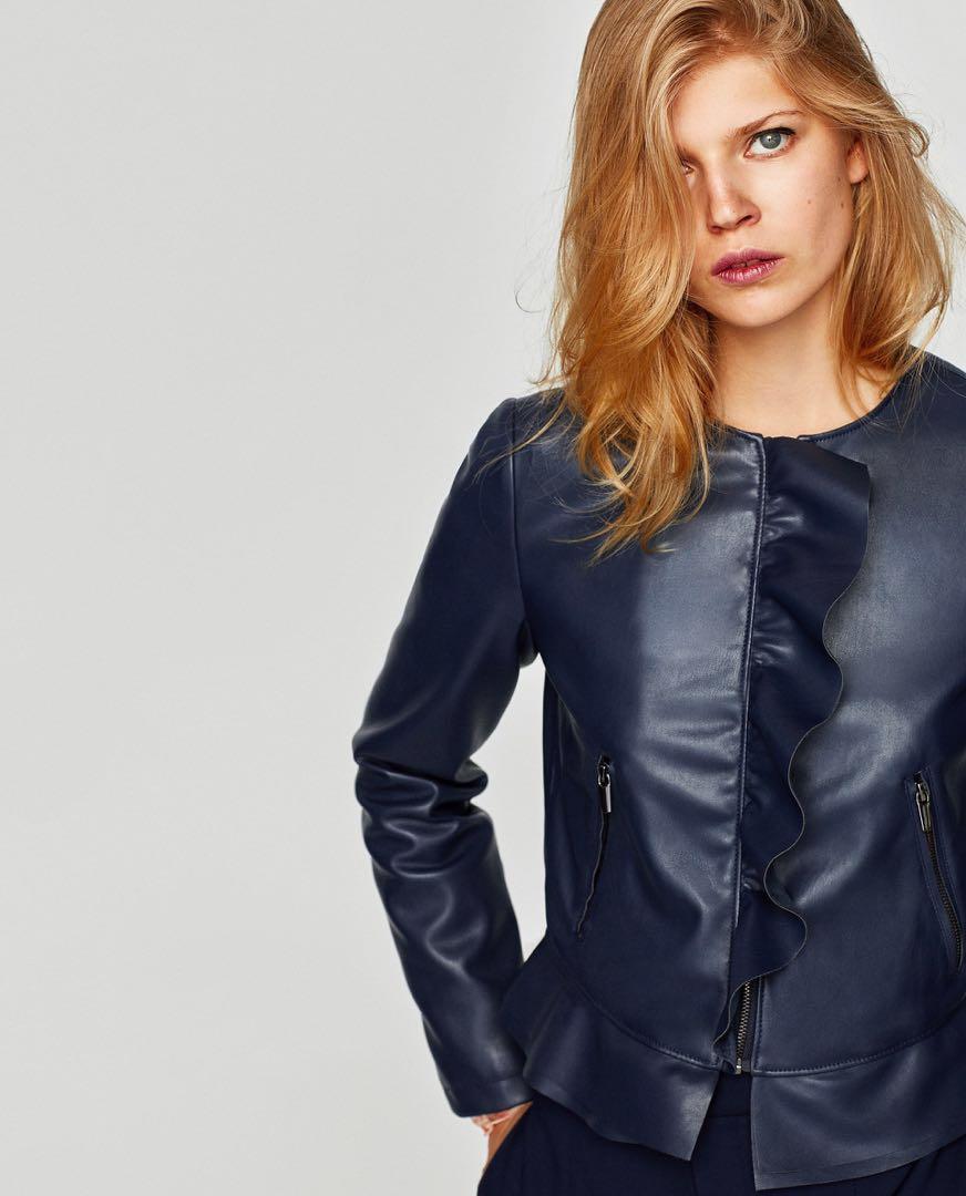 Zara - faux leather jacket in navy blue 
