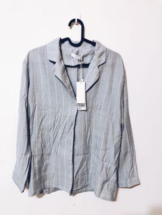 全新灰藍條紋襯衫 