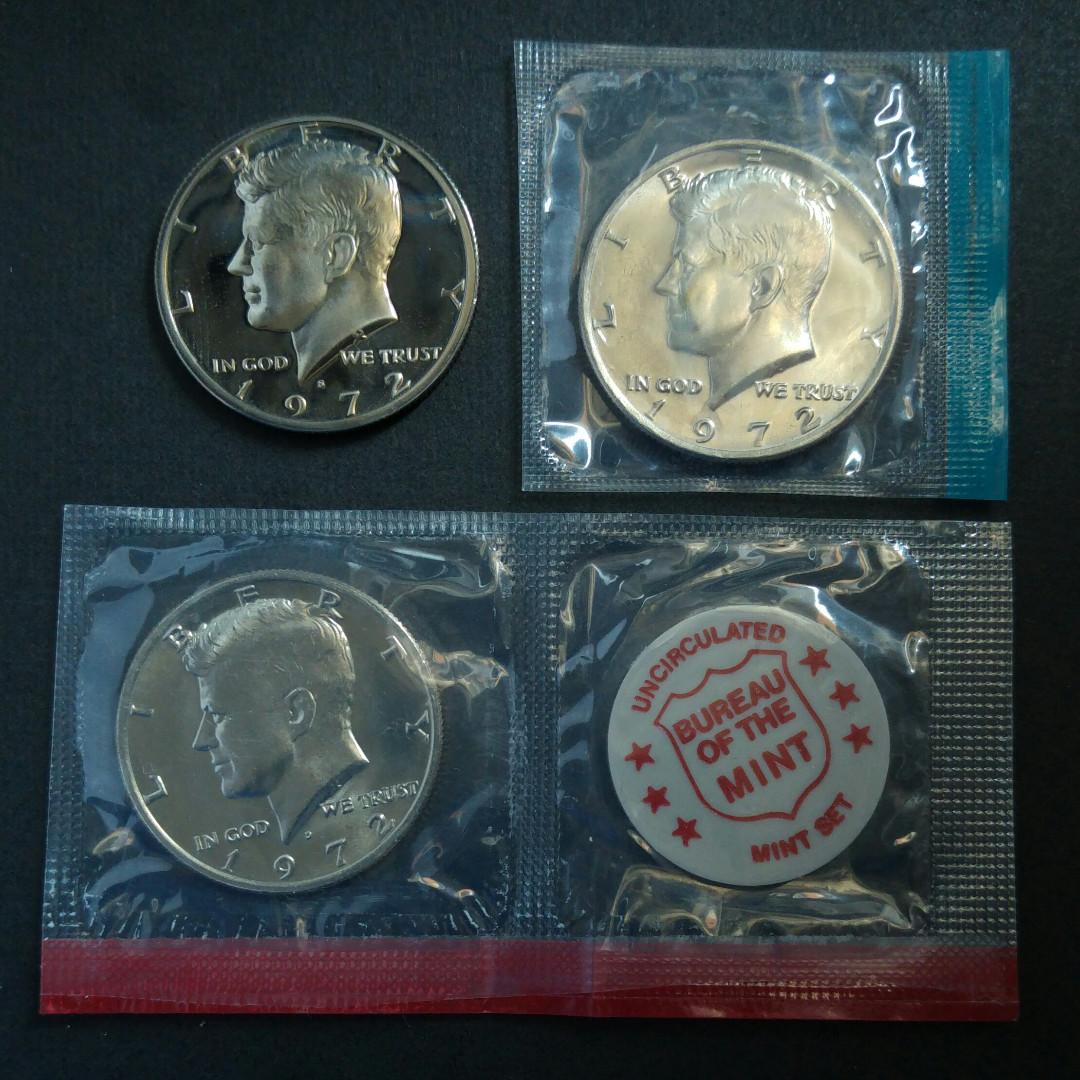 1972年一套三枚美國甘迺迪半美元硬幣(10-0), 興趣及遊戲, 玩具& 遊戲類- Carousell