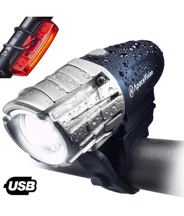 USB Rechargeable LED Bicycle Bike Front Rear Light Set Headlight Taillight Lamps
