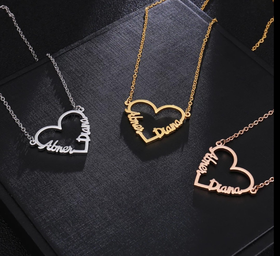 Custom 2 names Heart Shape Necklace Best gift for Couple and