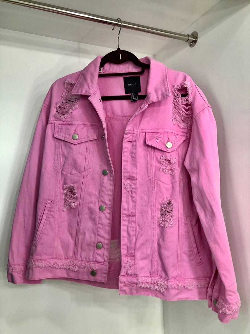 pink ripped denim jacket