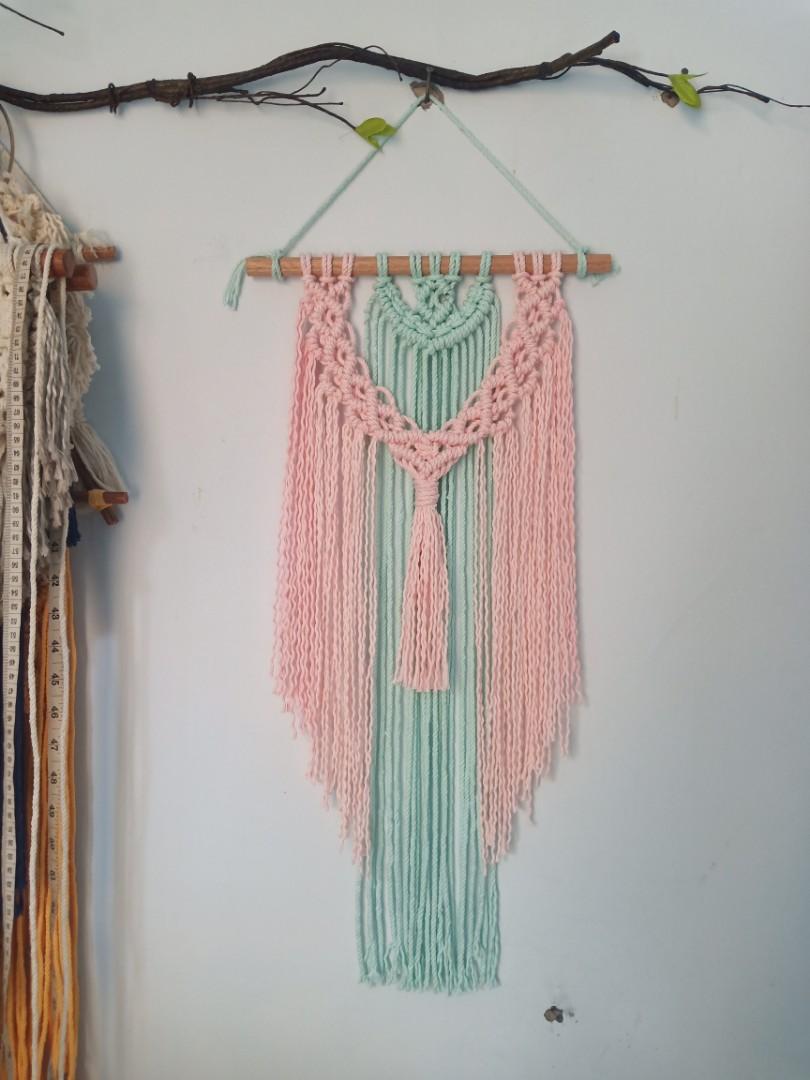 Macrame Wall Hanging Blue Pink Desain Kerajinan Tangan Barang