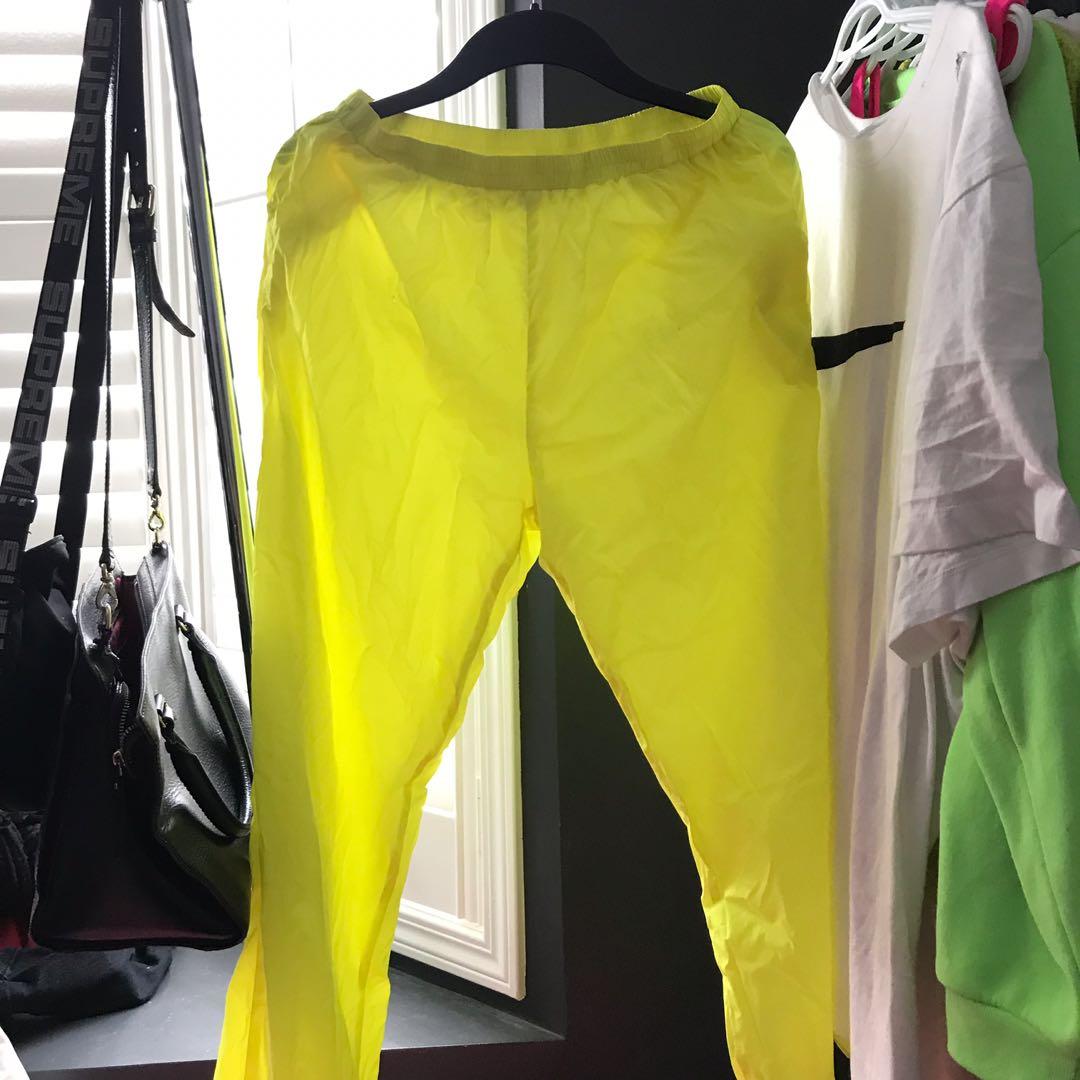 yellow windbreaker pants