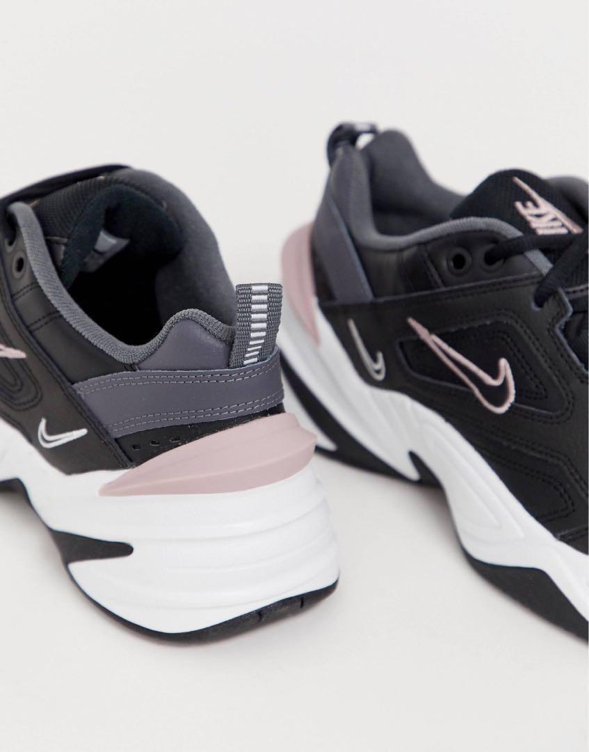 nike m2k tekno trainers in black and pink