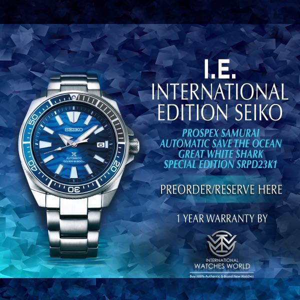 SEIKO INTERNATIONAL EDITION PROSPEX SAMURAI AUTOMATIC SAVE THE OCEAN GREAT  WHITE SHARK SPECIAL EDITION SRPD23K1, Mobile Phones & Gadgets, Wearables &  Smart Watches on Carousell