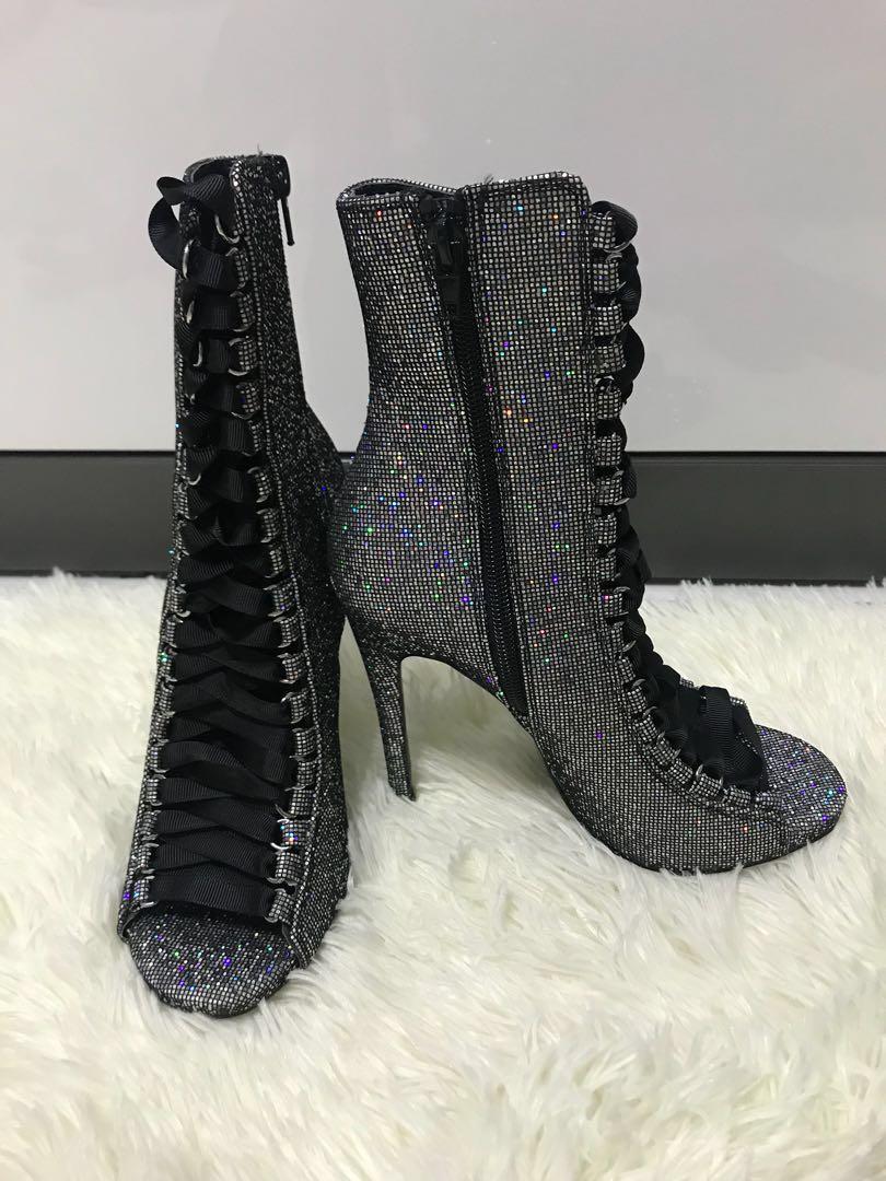Steve Madden glitter open toe boots Women s Fashion Footwear