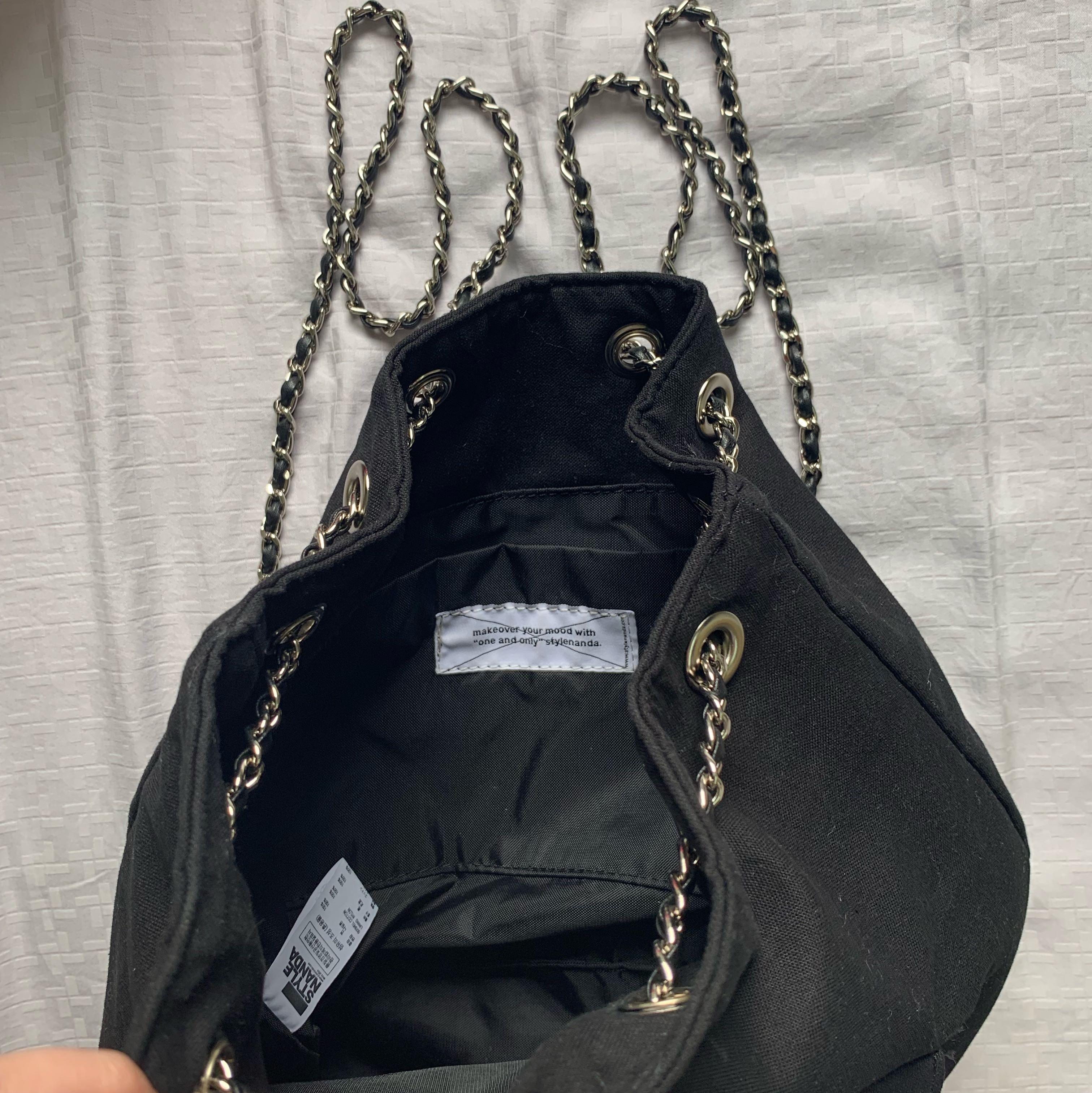 Black stylenanda Weave Chain Strap Backpack Women s Fashion Bags