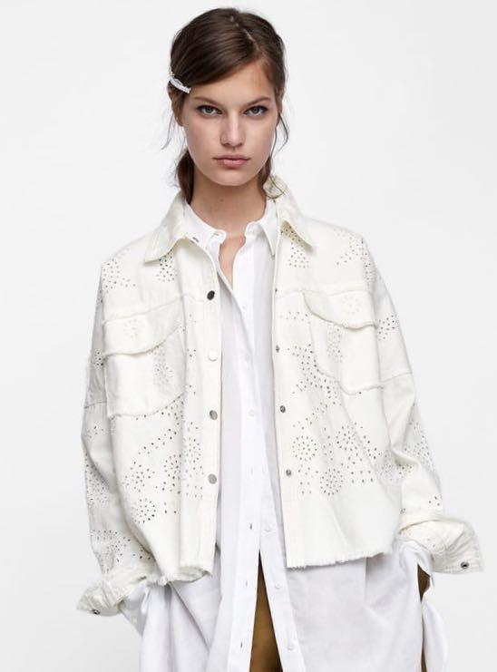 Zara Openwork Embroidered Jacket White 