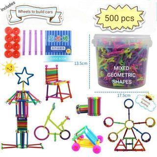 [500 pcs] Smart Magic Stick Puzzle Building Blocks Toy Game (includes mixed geometric shapes & wheels) l Brand New