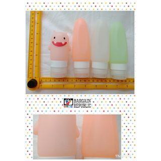 4 BOTTLE SET Alien Characters Silicone Pastel Colors Travel Bottles Quirky Easy Squeeze Refillable 
