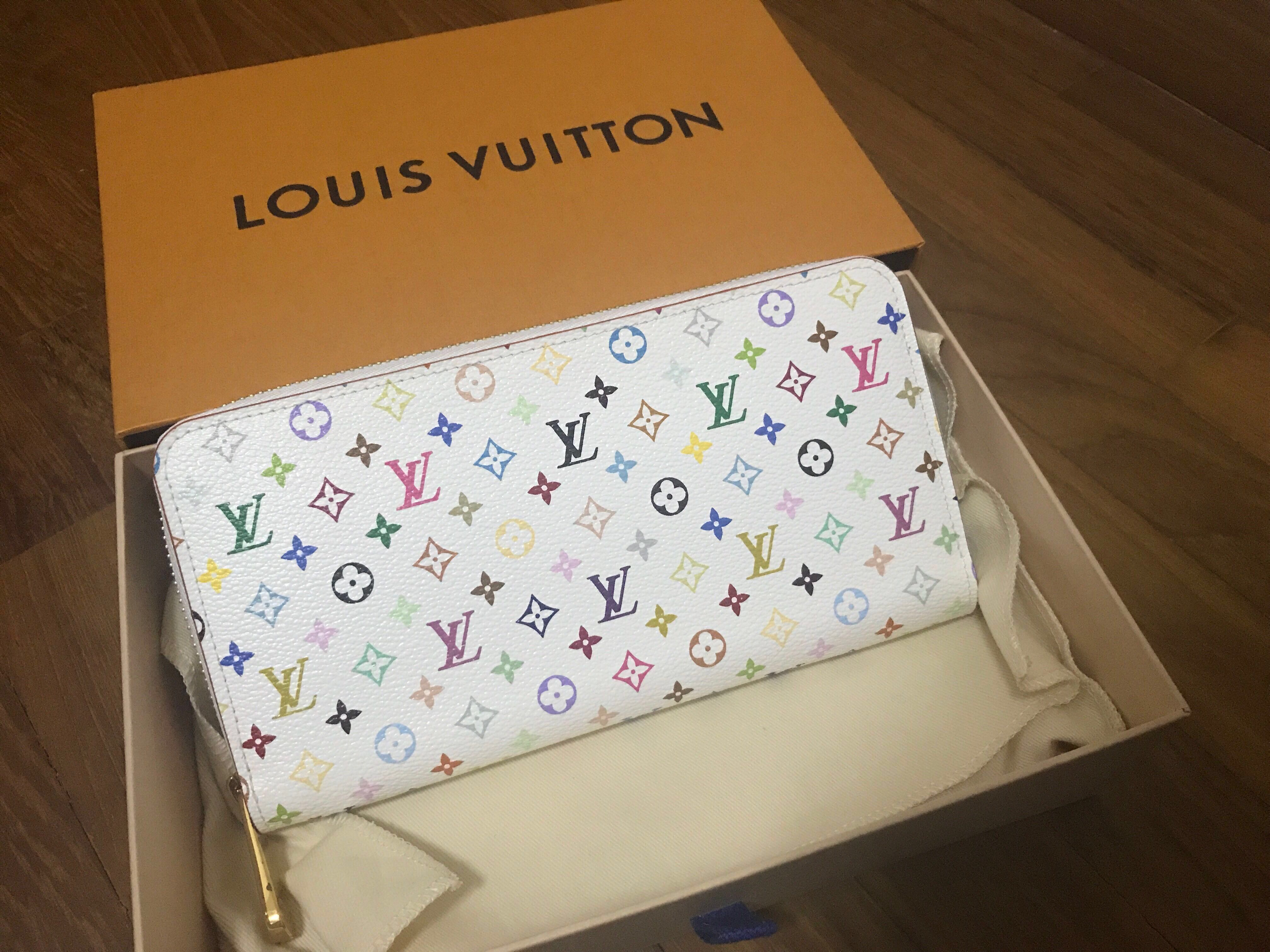 Auth Louis Vuitton Monogram Multicolore Zippy Wallet M60241 Blanc,Litchi
