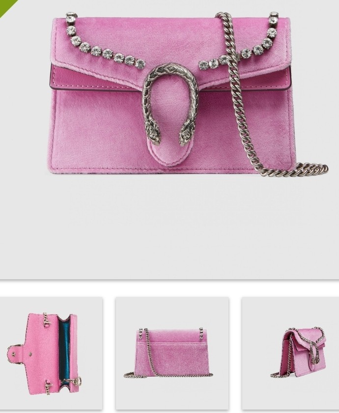 Gucci Dionysus Crystal Lined Super Mini Pink In Velvet