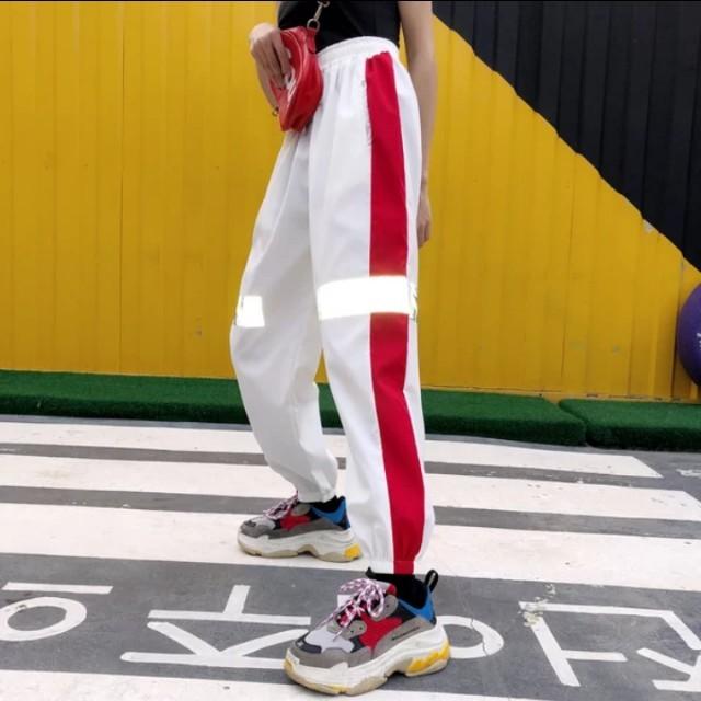 White sweatpants with red stripes hotsell