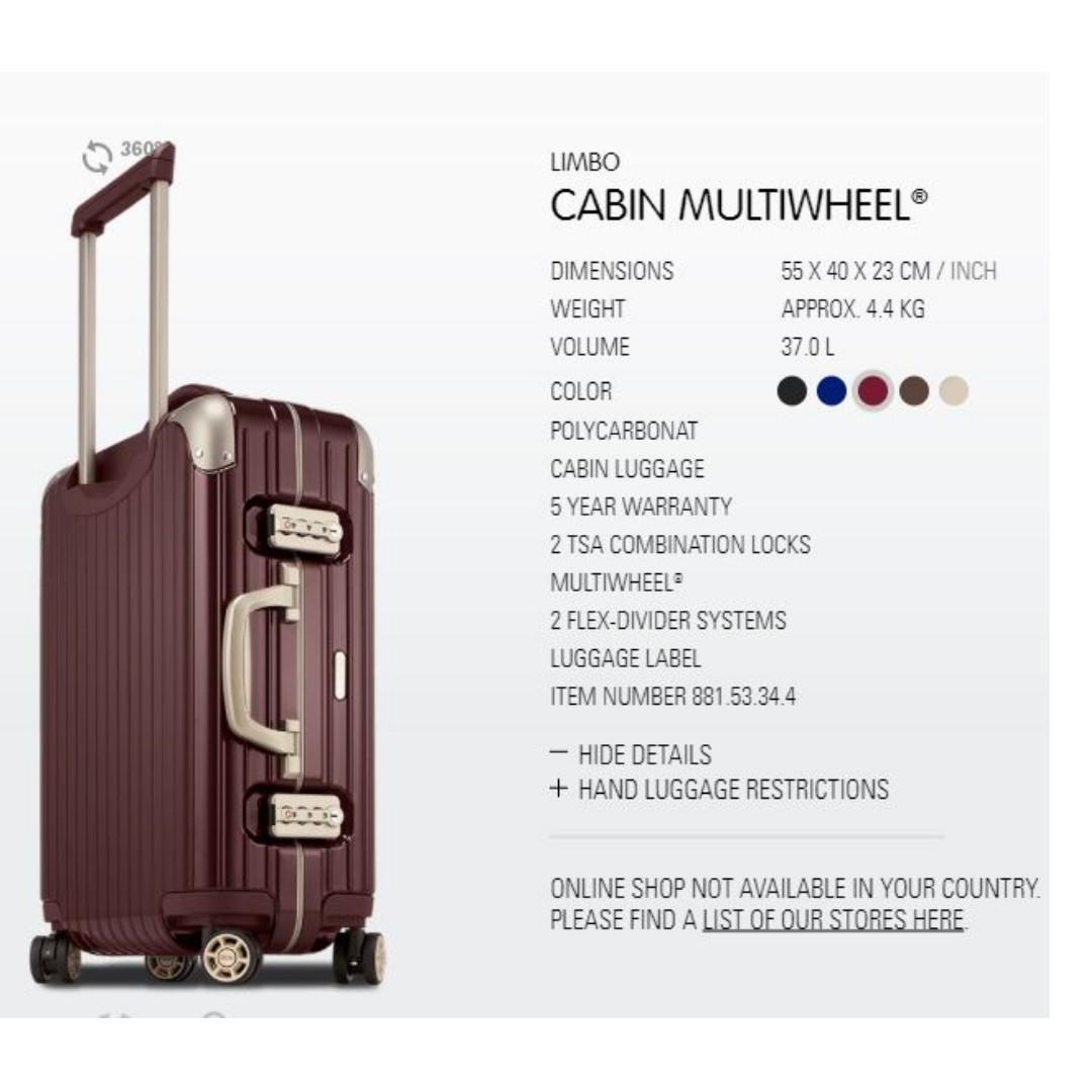 New Rimowa Limbo Cabin Multiwheel Luggage Bag Luxury Bags Wallets Handbags On Carousell