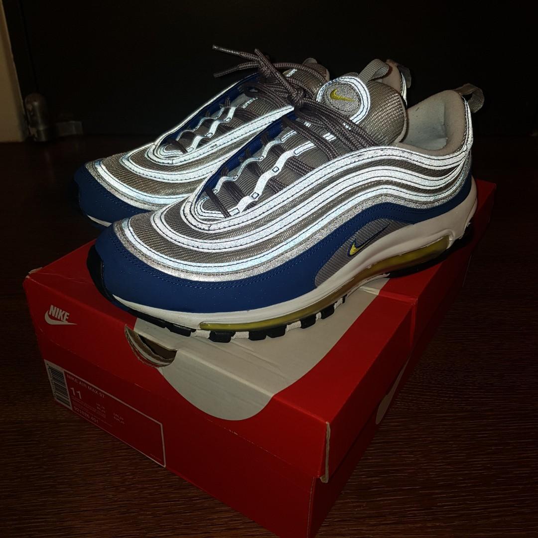 nike air max 97 经典og配色 蓝x萤光黄 us11 真品公司货九成新