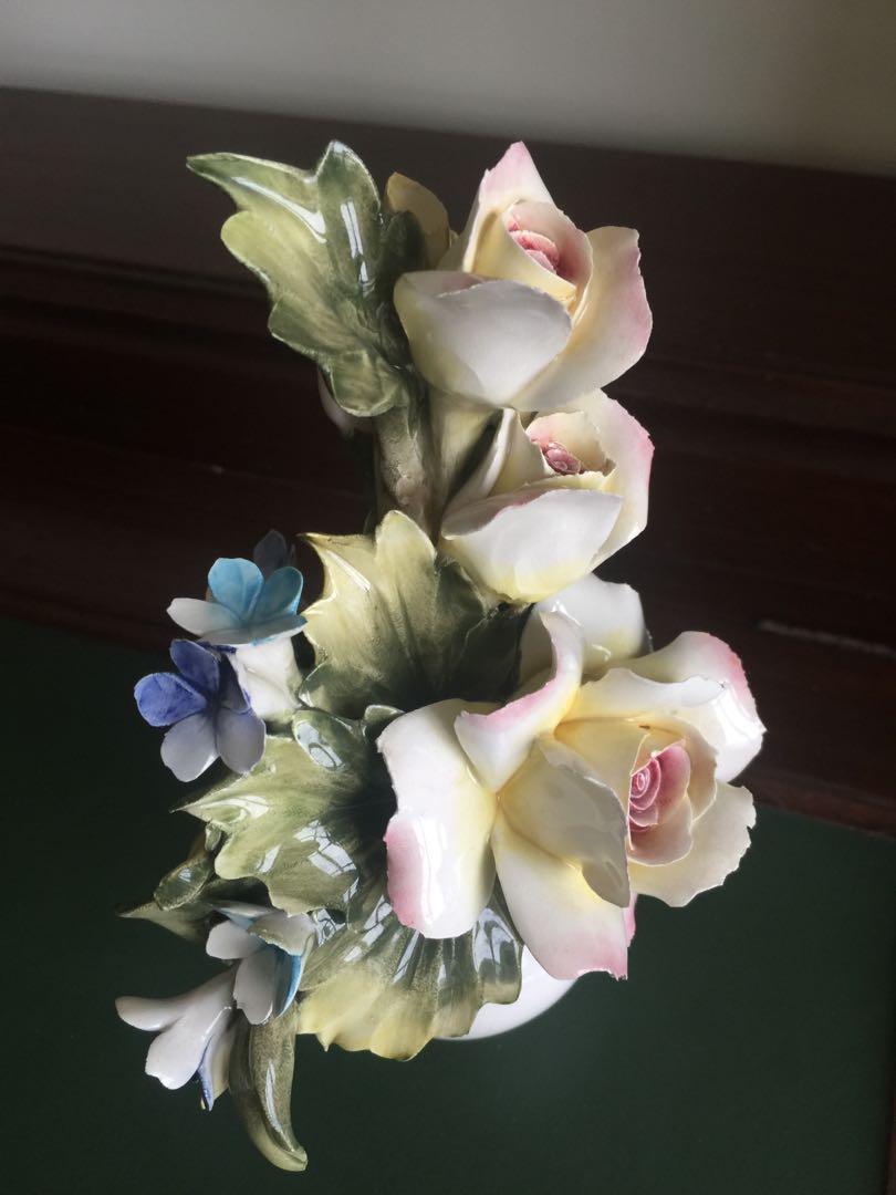 Porcelain Roses In Vase Of The Capodimonte Style Home Furniture