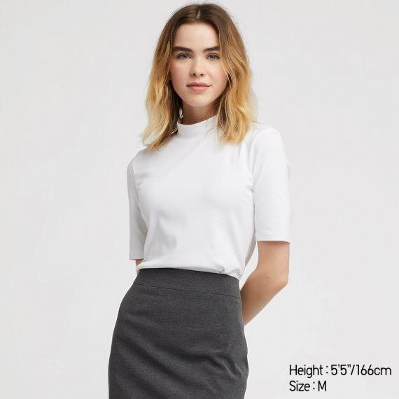 uniqlo ribbed mock neck half sleeve top Women s Fashion Tops