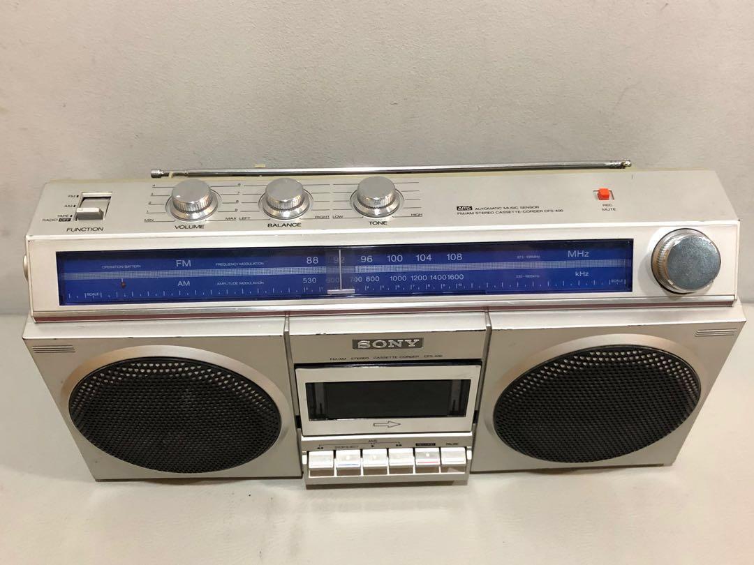 VINTAGE 1982 SONY CFS-400 SILVER CASSETTE BOOMBOX RETRO AM/FM RADIO ...