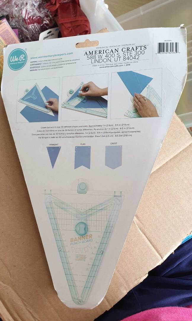 WRMK Banner Punch Board (Category: Craft Supplies & Tools) located in Pasig City. Submitted by spaceshift (Listing ID 228682795, Image 2). Description: STILL AVAILABLE ✨️ New, unopened, extra ✨️ Can be used for party, school fairs, store, sales, etc. Easy, convenient and produce same sizes ✨️ Create banners in over 30 different shapes and sizes like pennants, flags, crest banners ✨️ Approximately 1in (2.5cm) - 8.5in(21.6cms) ✨️ Bought from US, or