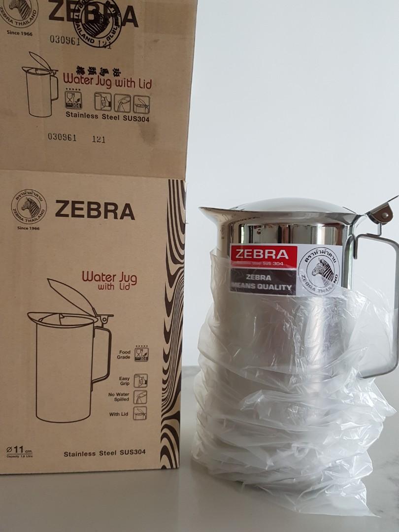 Zebra water jug with lid 1.9L stainless steel, TV & Home Appliances