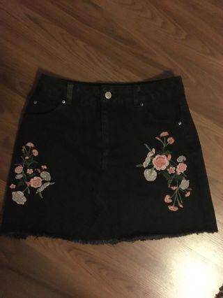 Floral Denim Skirt
